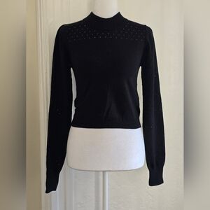 Wilfred Black Crewneck Sweater with Eyelet Detail
